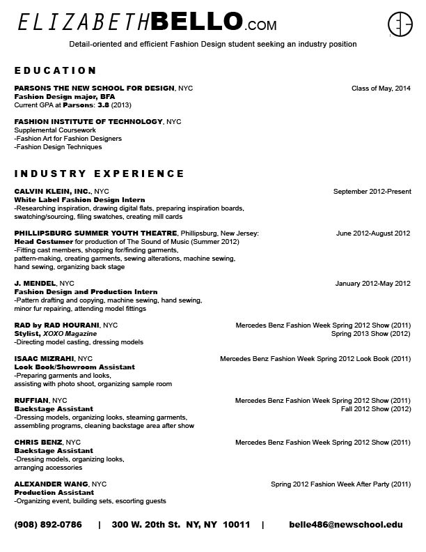 Fashion Styling Intern Resume Fashion Styling Intern Resume